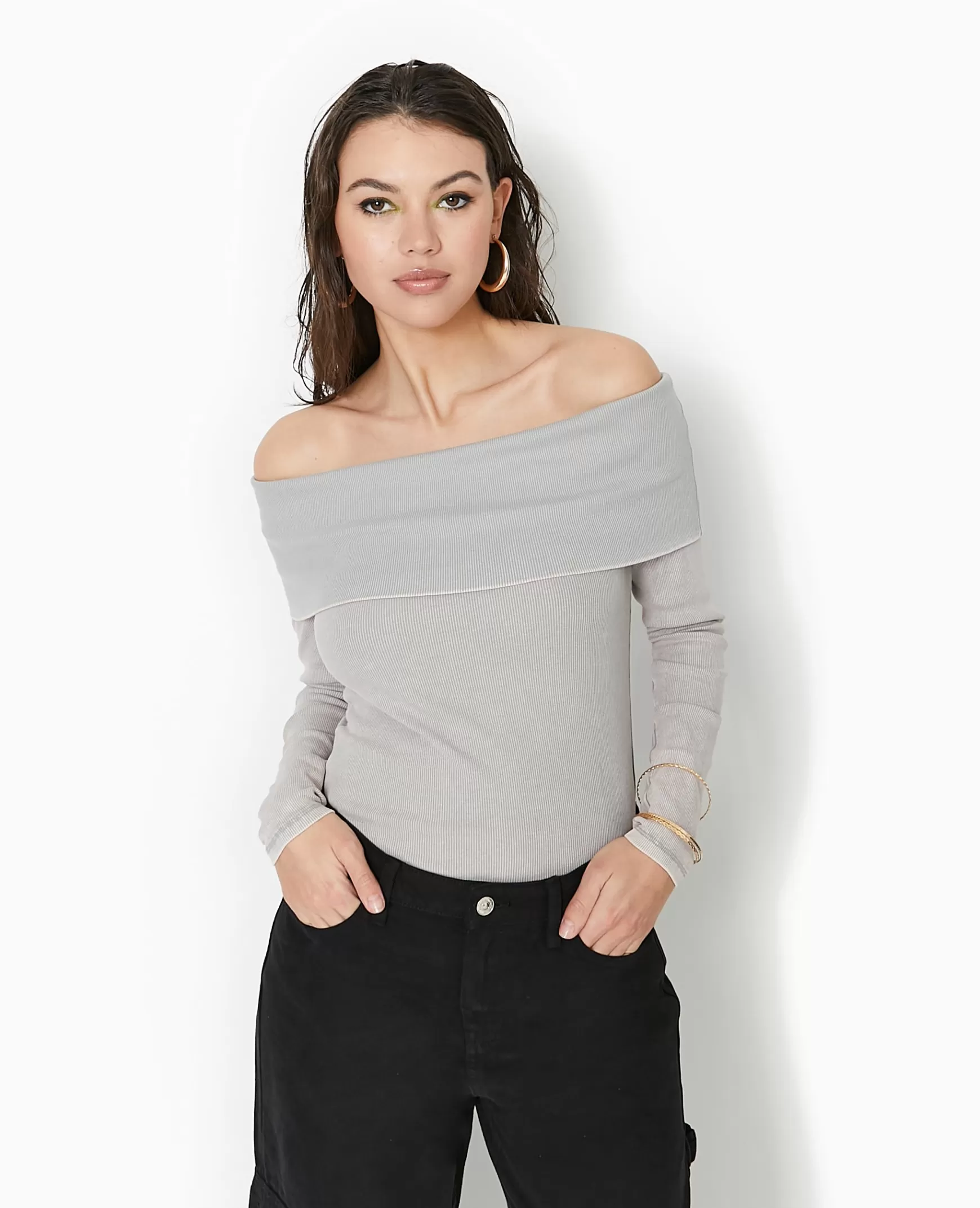 Pimkie Top manches longues encolure Bardot - Gris clair Grisclair Cheap