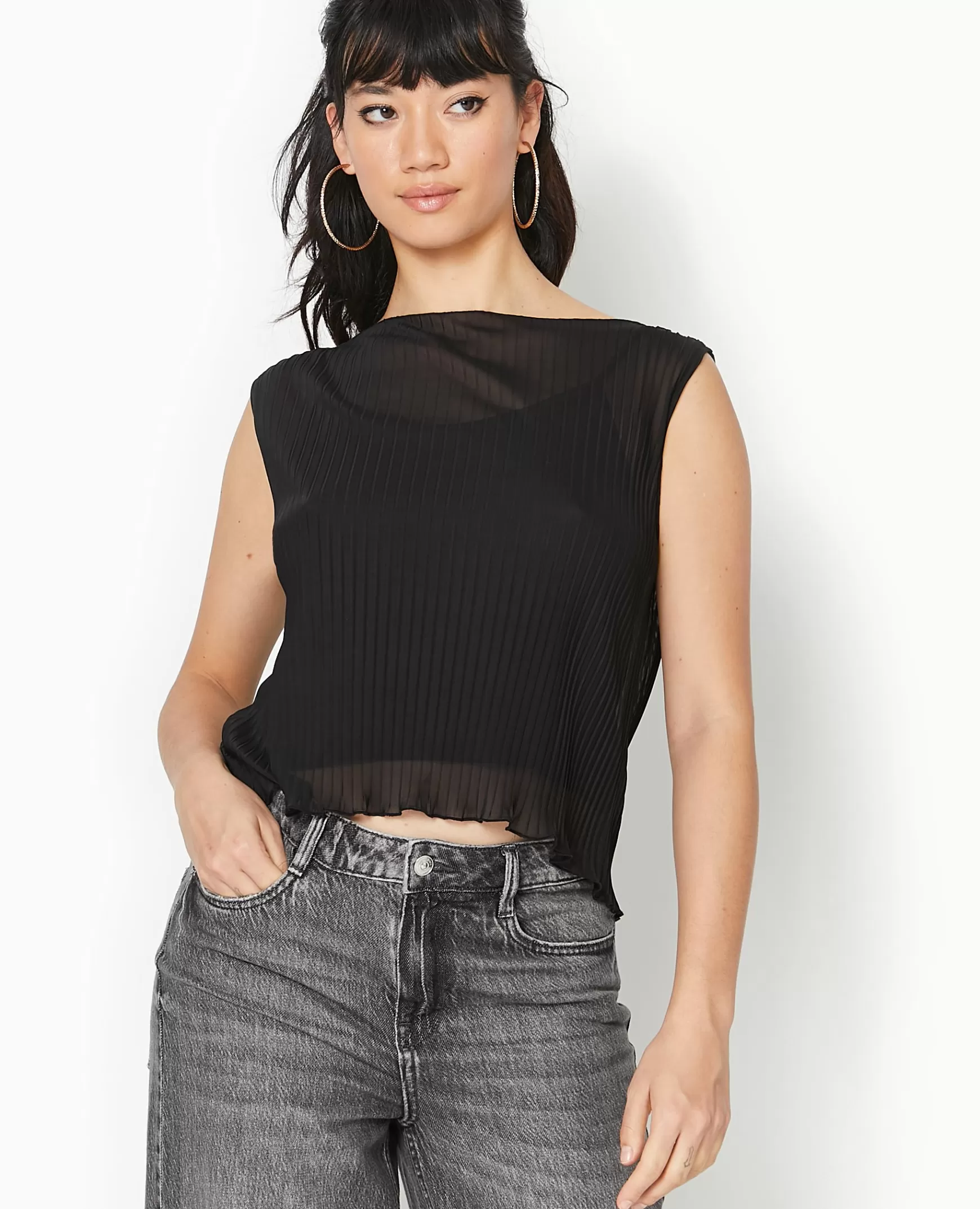 Pimkie Top sans manche en tulle pliss - Noir Store