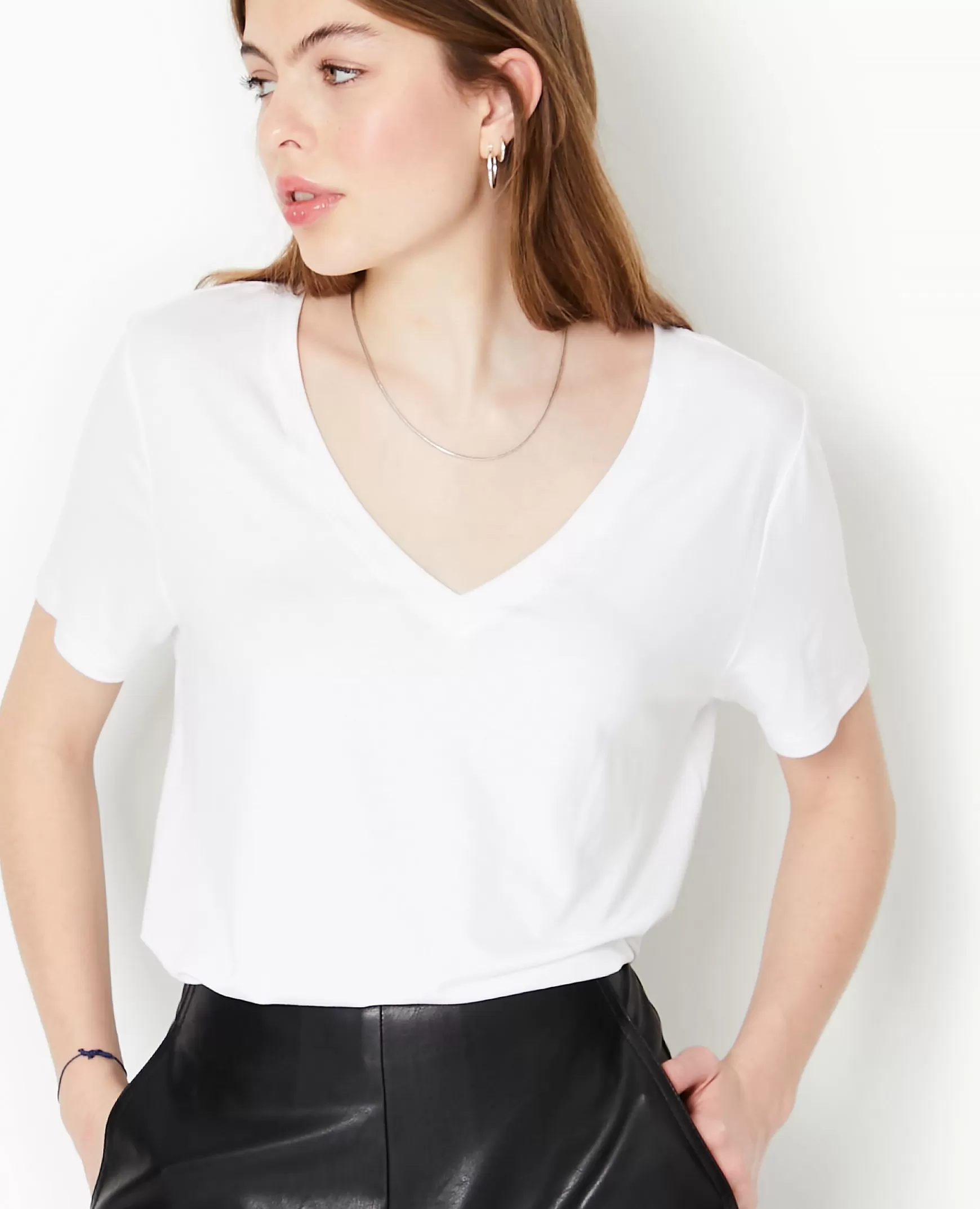 Pimkie T-shirt ample col V avec viscose - Blanc Shop