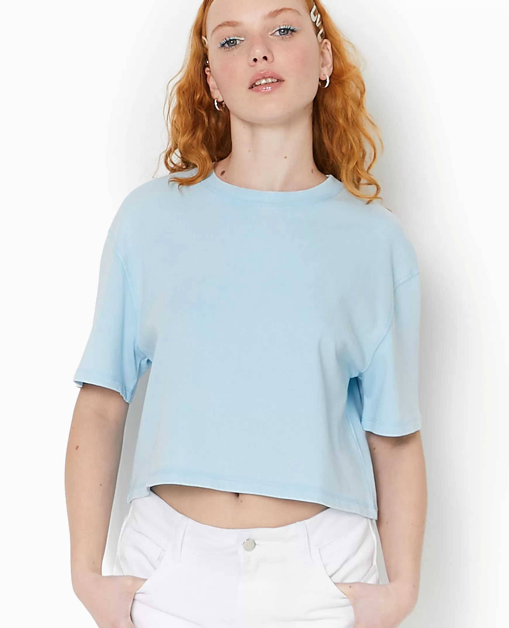 Pimkie T-shirt court en coton pais effet dlav - Bleu clair Bleuclair Cheap