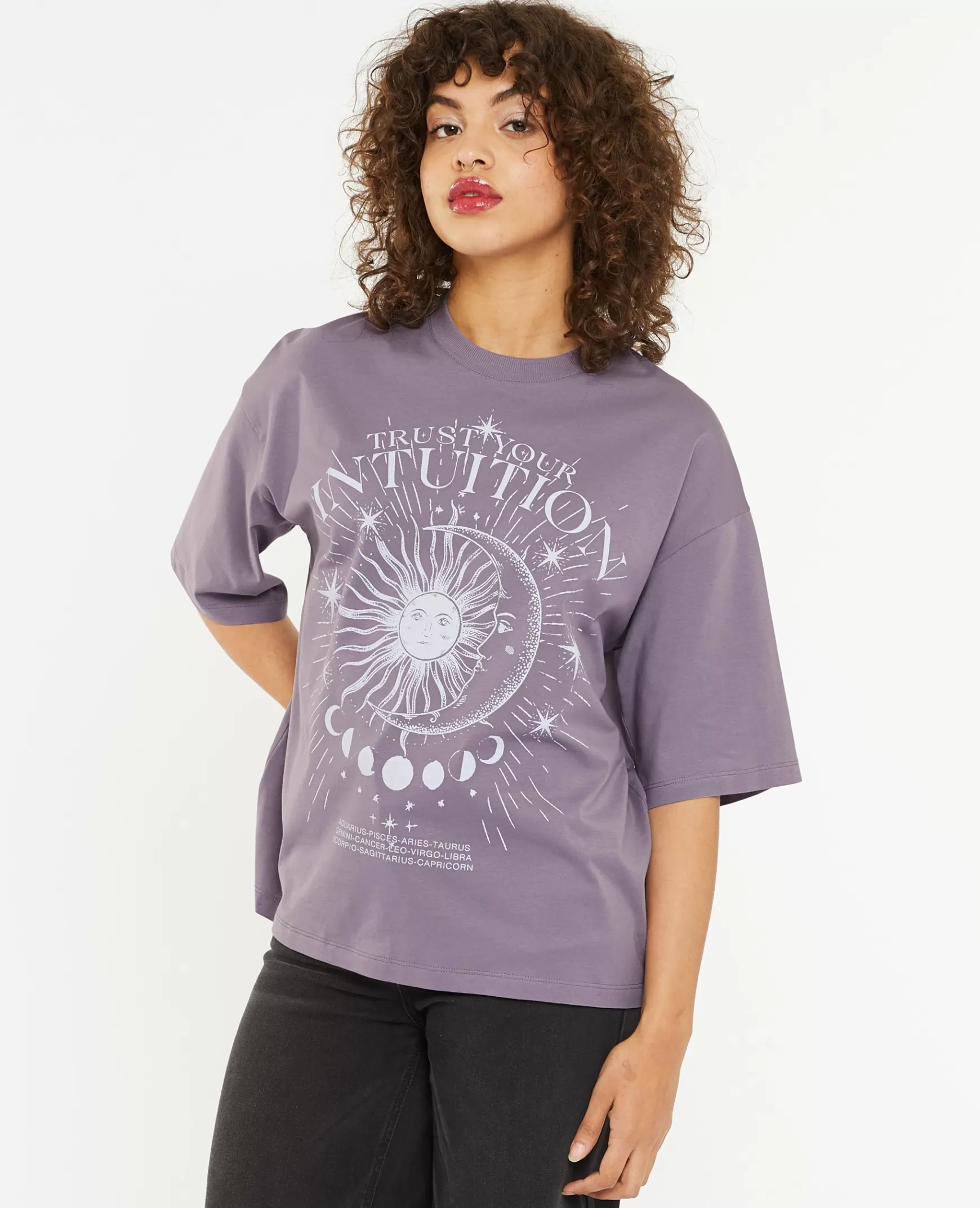 Pimkie T-shirt oversize avec grand print devant - Lilas Flash Sale