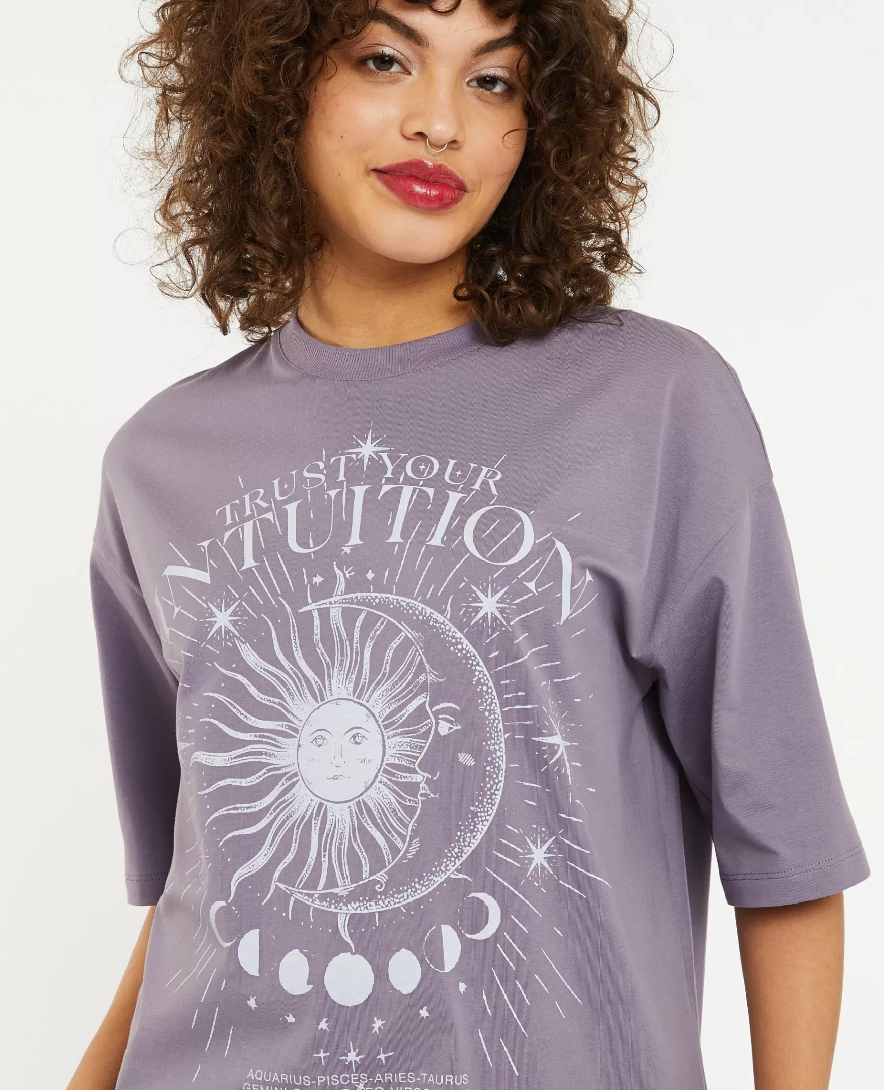 Pimkie T-shirt oversize avec grand print devant - Lilas Flash Sale