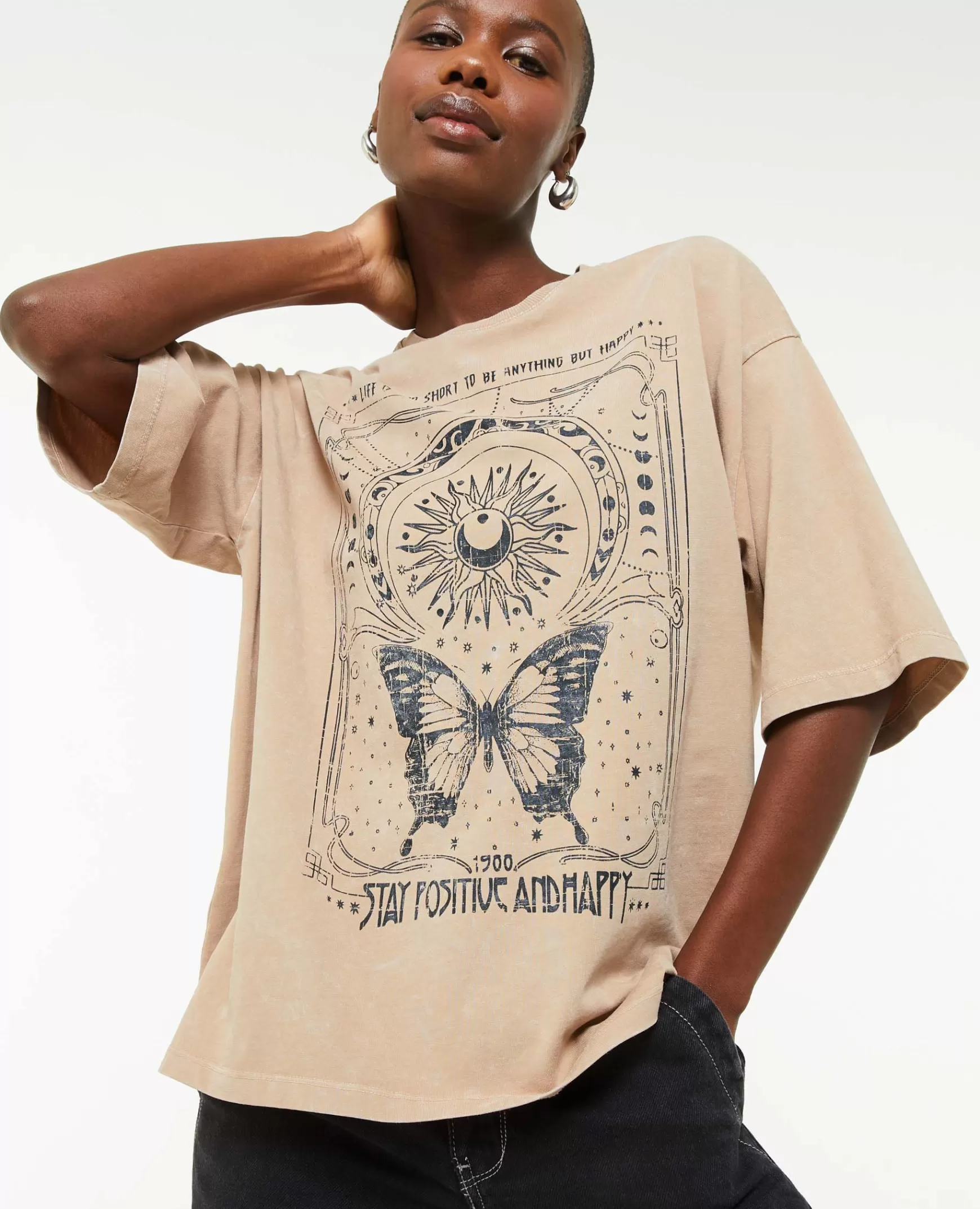 Pimkie T-shirt oversize avec imprim - Taupe Best