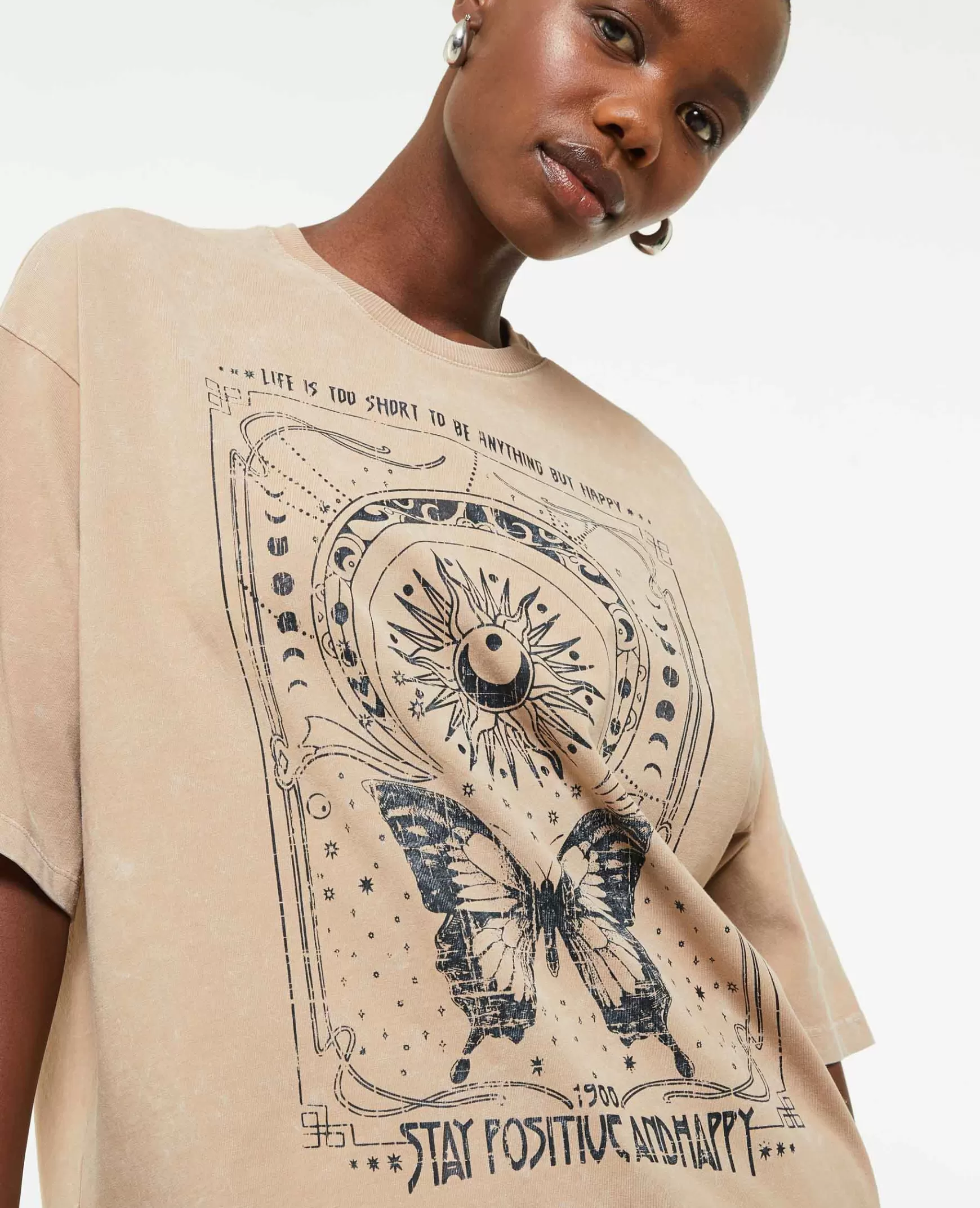 Pimkie T-shirt oversize avec imprim - Taupe Best