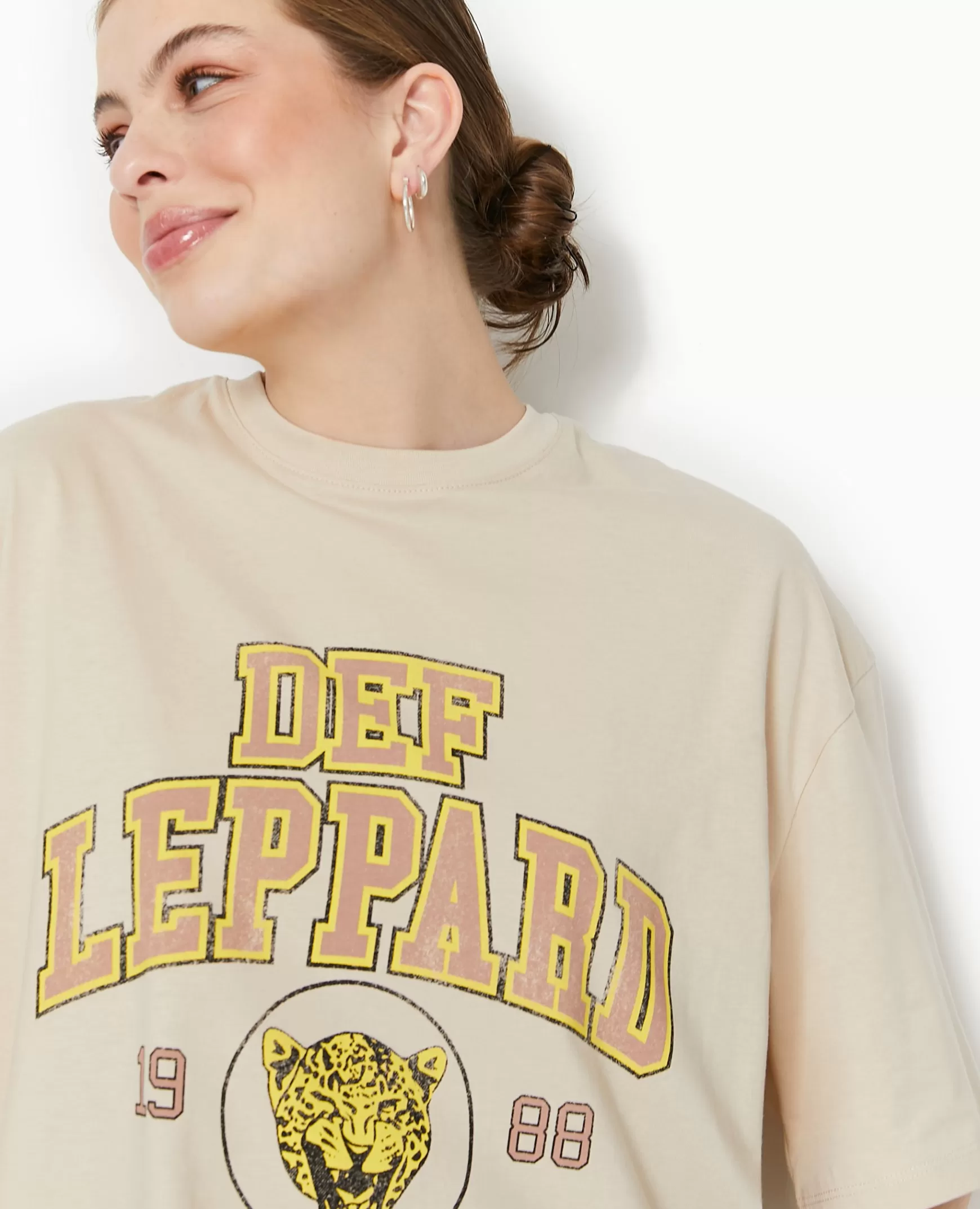 Pimkie T-shirt oversize DEF LEPPARD - Beige New
