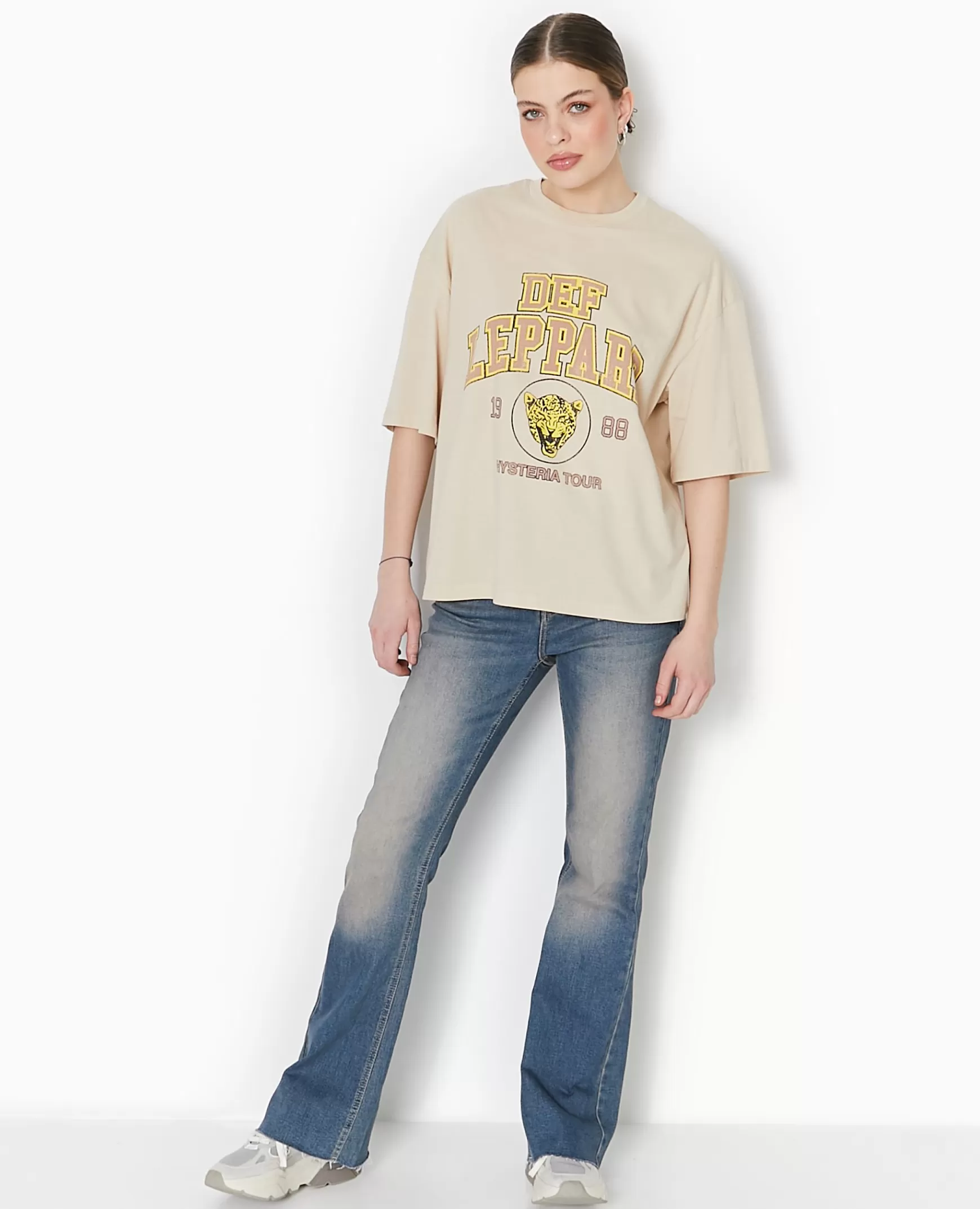 Pimkie T-shirt oversize DEF LEPPARD - Beige New