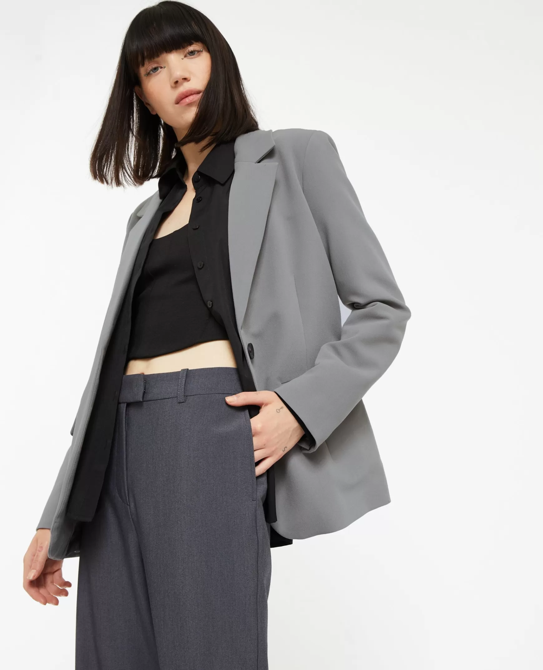 Pimkie Veste blazer droite avec poches - Gris fonc Grisfonc Cheap