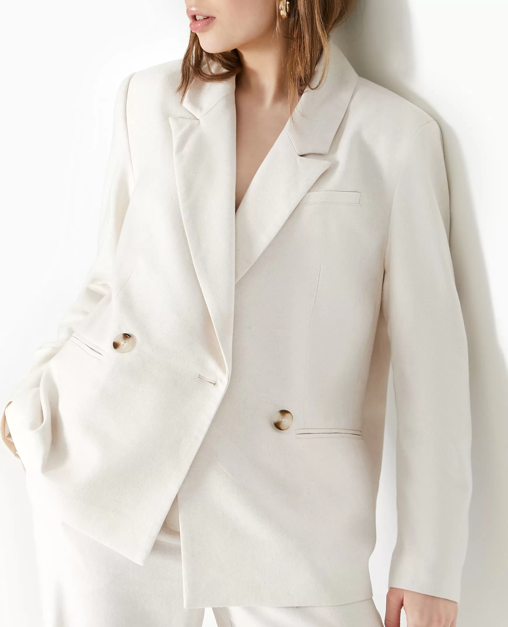 Pimkie Veste blazer en tissu effet lin rustique - Blanc Fashion