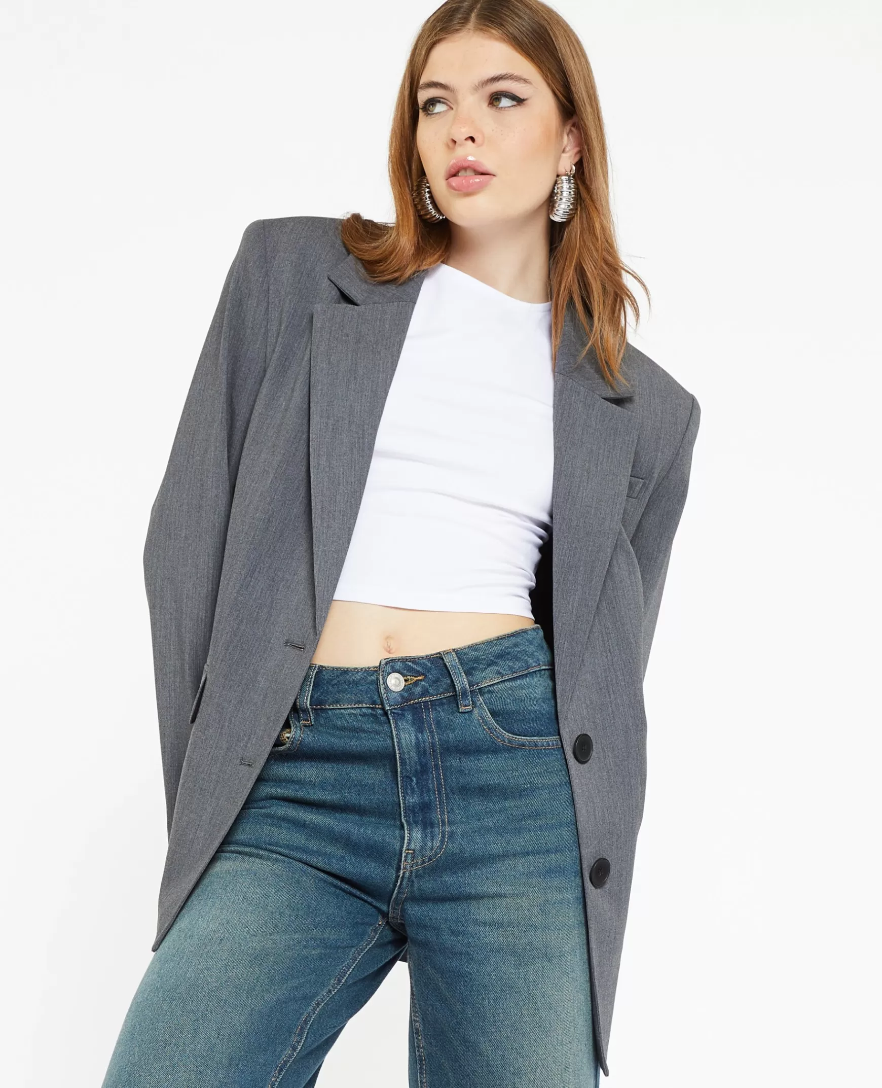 Pimkie Veste blazer oversize avec paulettes - Gris fonc Grisfonc Clearance