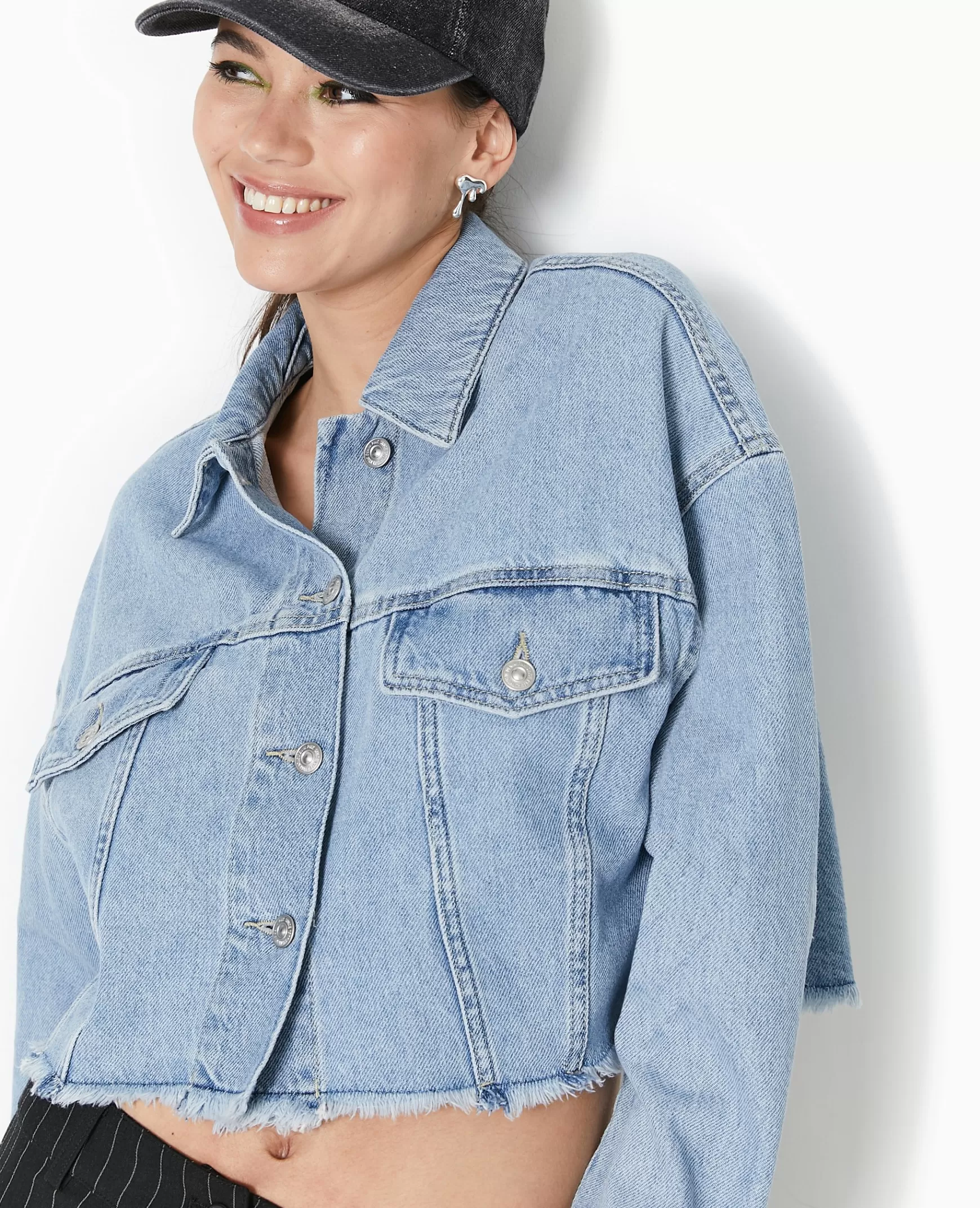 Pimkie Veste en jean cropped - Bleu clair Bleuclair Discount